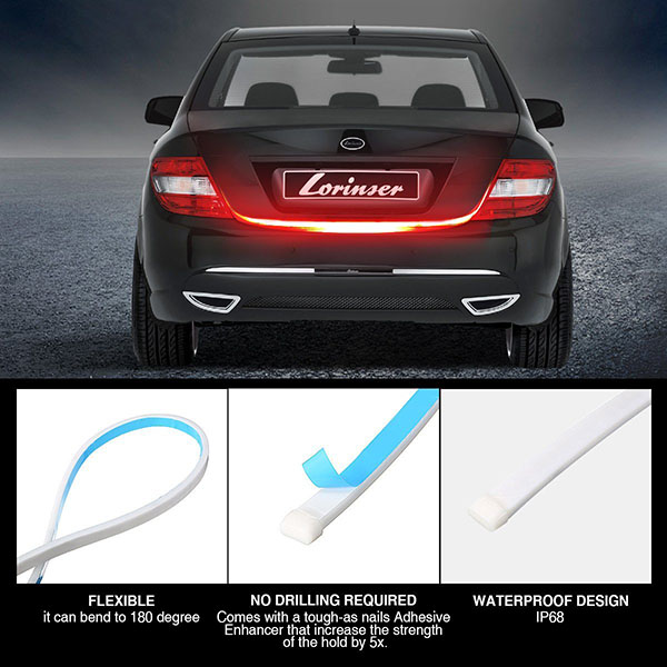 DC12V LED Car Tailgate Strip Light Universal LED Brake Reverse Rear Turn Signal Running Flowing Emergency Tail Strip Light Bar with Dual Color Waterproof Flexible Multifunction Driving DC12V LED Car Tailgate Strip Light Universal LED Brake Reverse Rear Turn Signal Running Flowing Emergency Tail Strip Light Bar with Dual Color Waterproof Flexible Multifunction Driving